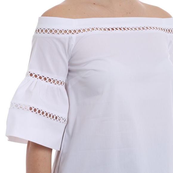 Michael Kors Embroidered White Off the Shoulder Blouse with Eyelet Detail - Picture 2 of 14